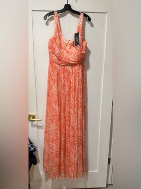 J. Crew Coral and Blush Printed Pleated Maxi dress